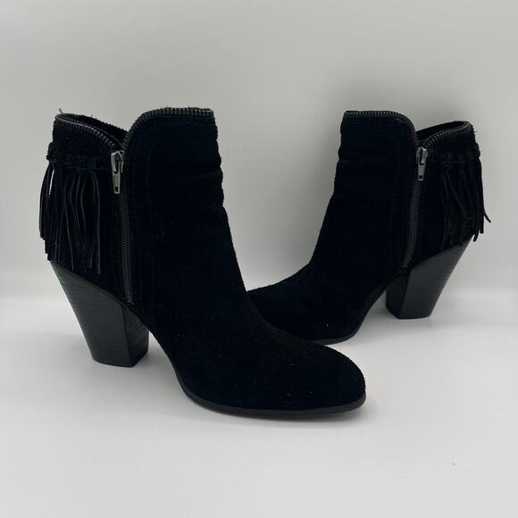Dolce Vita Shoes - DOLCE VITA Suede Booties with Fringe, Black, Size 9, 3.25" Heel